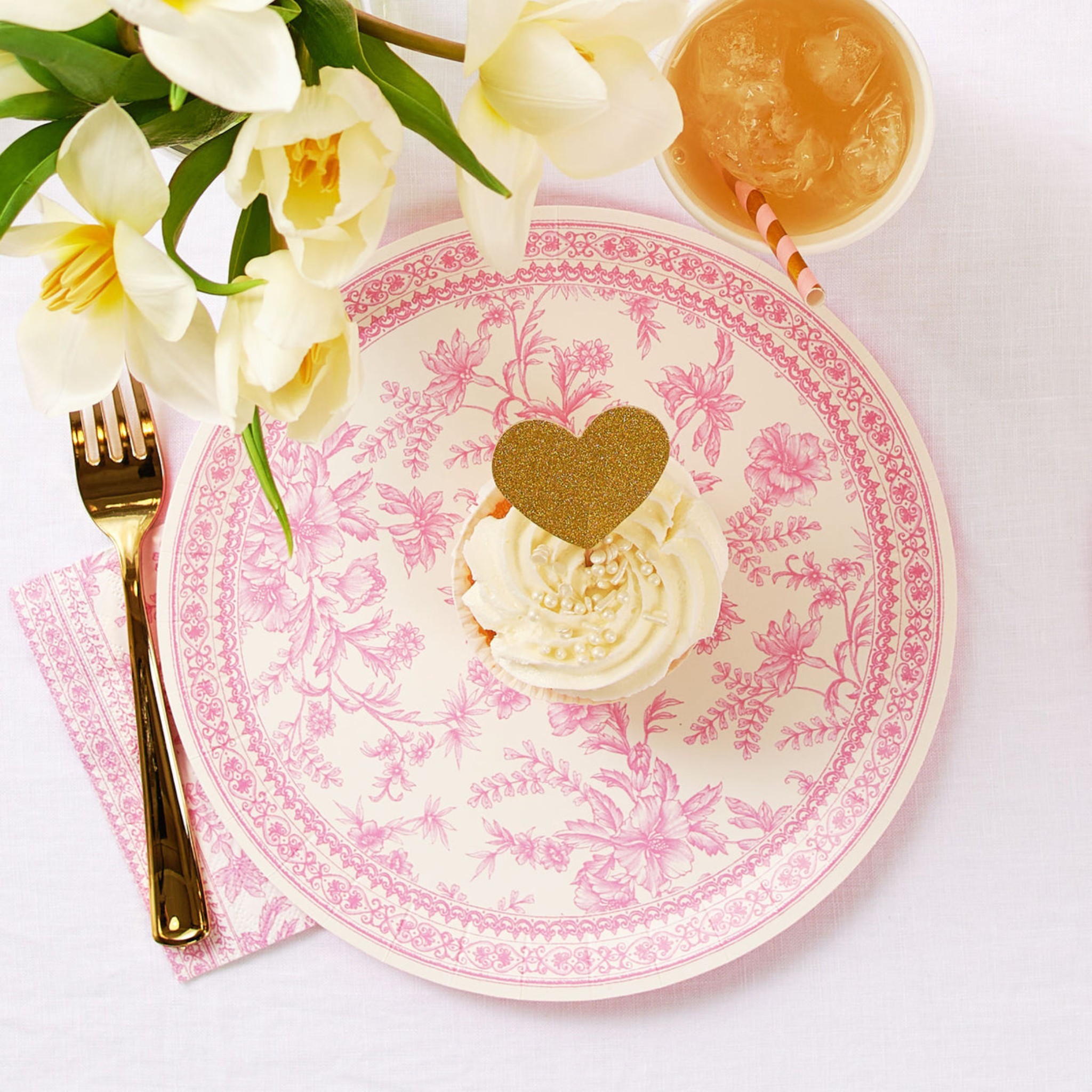 Pink Toile Large Plate