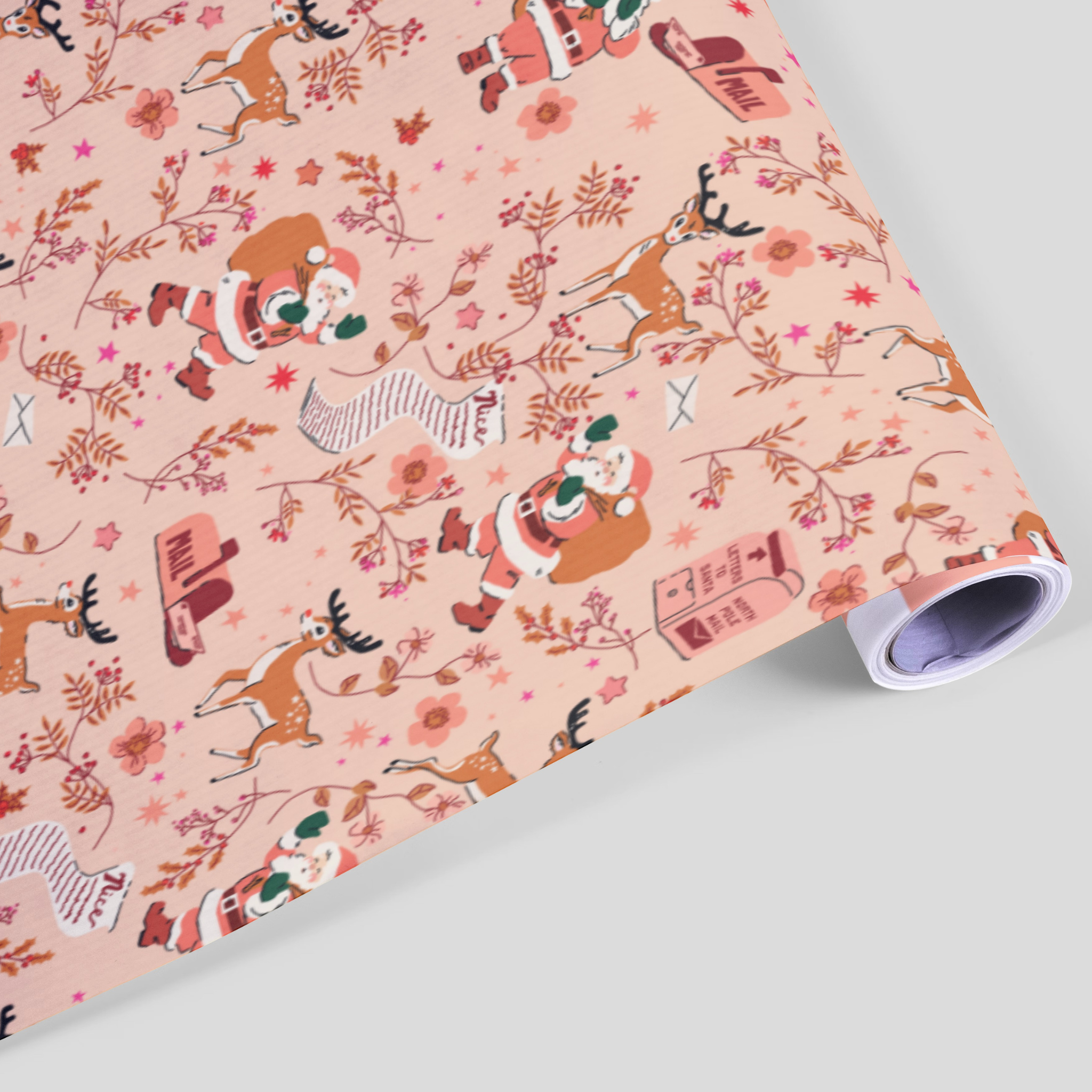 Double-sided Wrapping Paper Sheet: Santa Reindeer Pattern