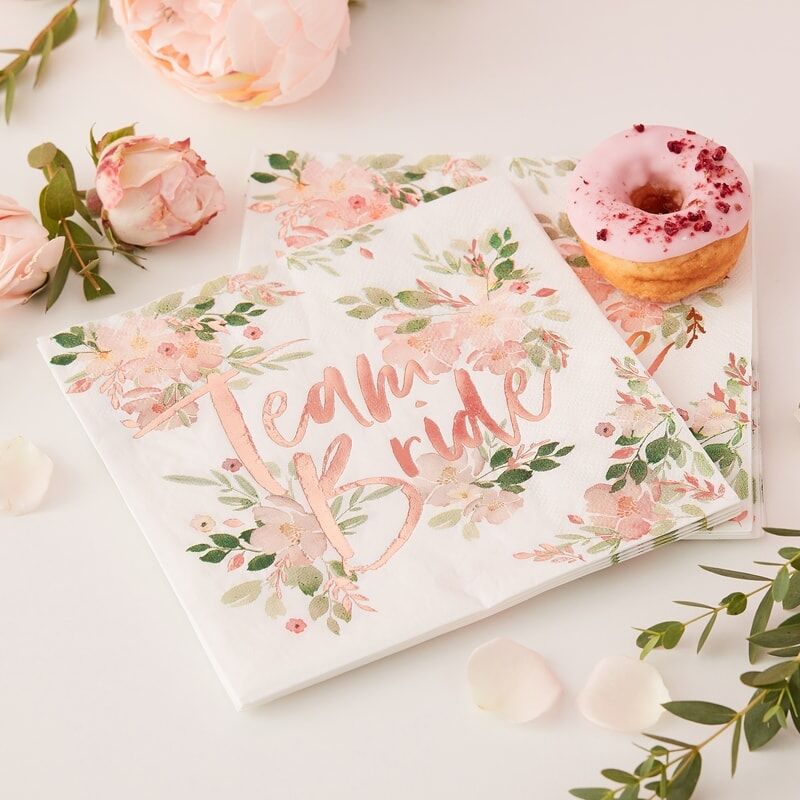 'Team Bride' Floral Small Napkins