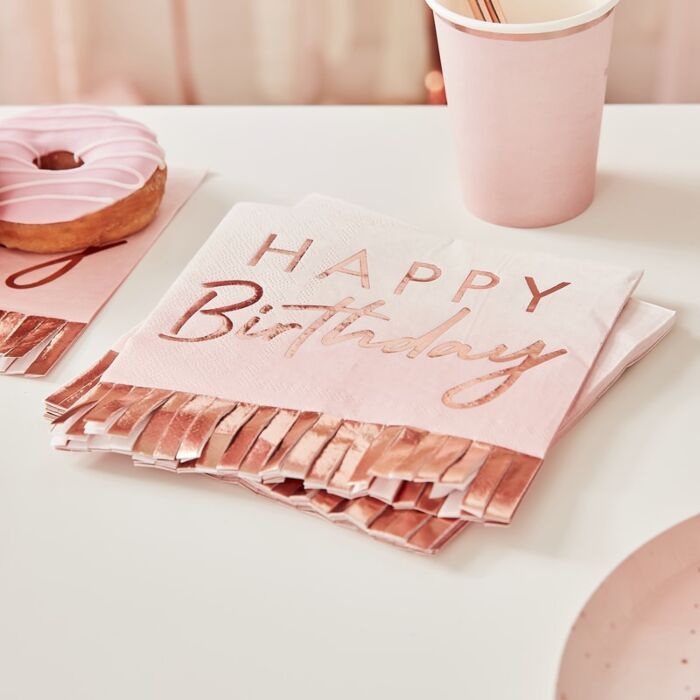 Rose Gold & Pink Fringe Large Napkins