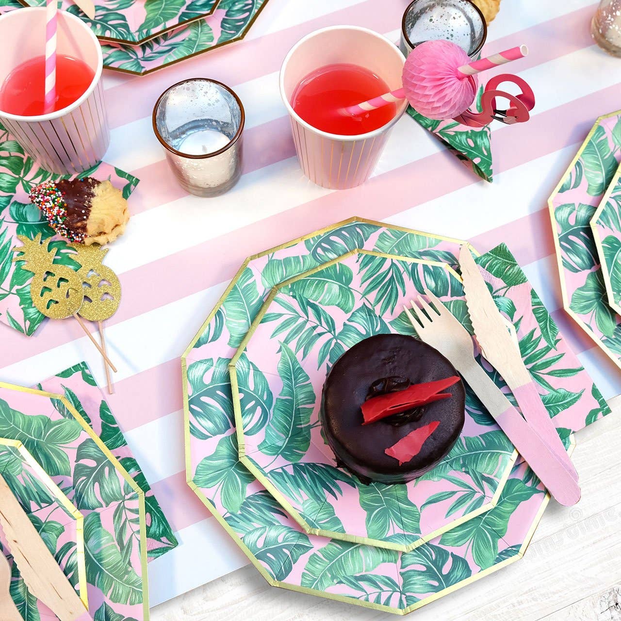 Pink Palm Leaf Large Plates