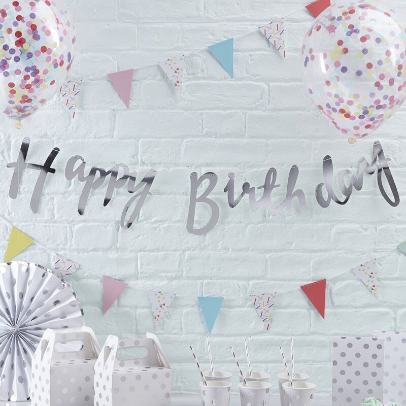 Silver Happy Birthday Banner