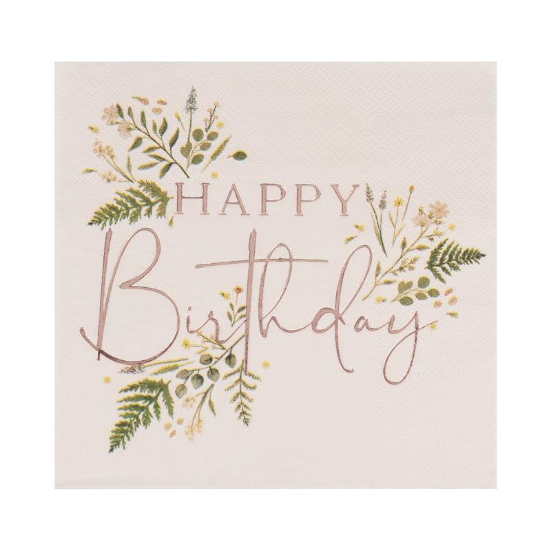 Floral 'Happy Birthday' Pink Small Napkins