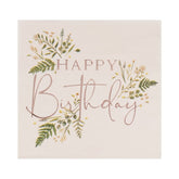 Floral 'Happy Birthday' Pink Small Napkins